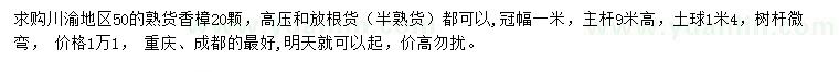 求購50公分香樟