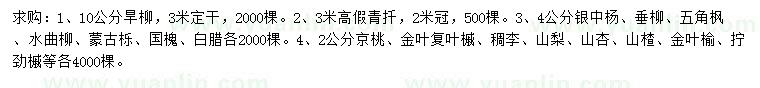 求購旱柳、假青扦、銀中楊等