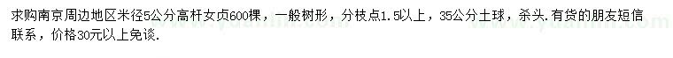 求購米徑5公分高桿女貞