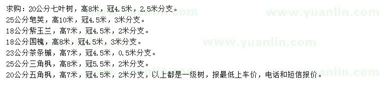 求購七葉樹、皂莢、紫玉蘭等