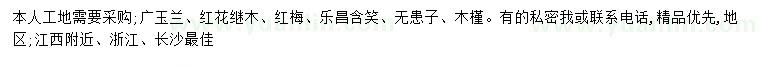 求購(gòu)廣玉蘭、紅花繼木、紅梅等