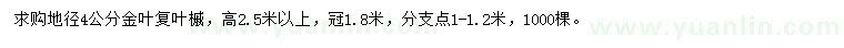 求購(gòu)地徑4公分金葉復(fù)葉槭