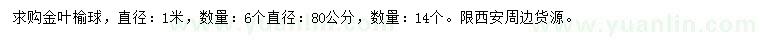 求購(gòu)1米金葉榆球