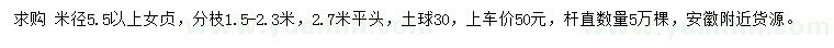 求購米徑5.5公分以上女貞