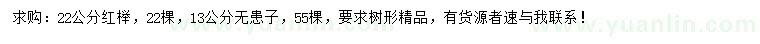 求購(gòu)22公分紅櫸、13公分無患子