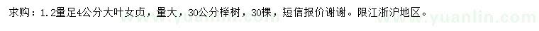 求購(gòu)1.2量4公分大葉女貞、30公分櫸樹(shù)