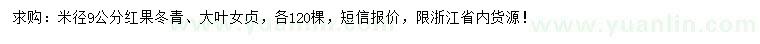 求購米徑9公分紅果冬青、大葉女貞