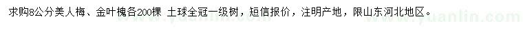求購(gòu)8公分美人梅、金葉槐