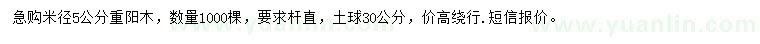 求購米徑5公分重陽木