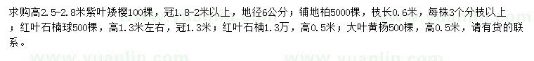 求購(gòu)紫葉矮櫻、鋪地柏、紅葉石楠球等