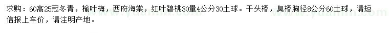 求購冬青、榆葉梅、西府海棠等