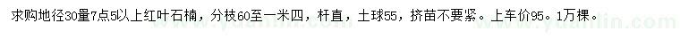 求購30量7.5公分以上紅葉石楠
