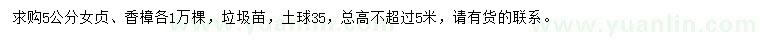 求購(gòu)5公分女貞、香樟