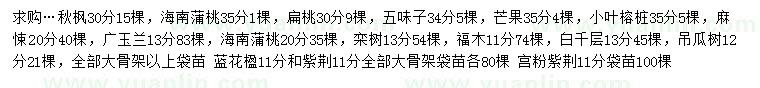 求購(gòu)秋楓、海南蒲桃、扁桃等