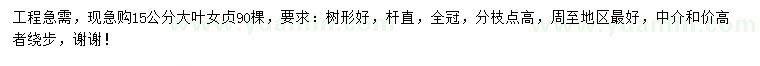 求購15公分大葉女貞