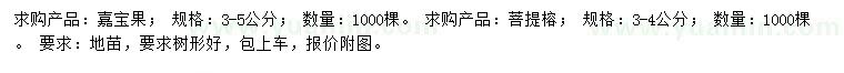 求購(gòu)3-5公分嘉寶果、3-4公分菩提榕