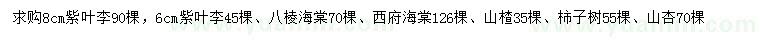 求購(gòu)紫葉李、八棱海棠、西府海棠等