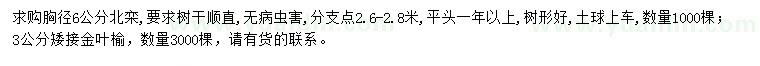 求購胸徑6公分北欒、3公分矮接金葉榆