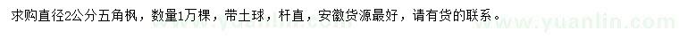 求購(gòu)直徑2公分五角楓