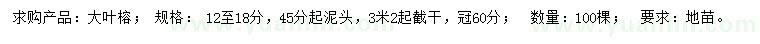 求購(gòu)12-18公分大葉榕