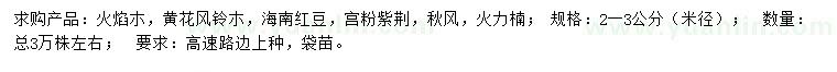 求購(gòu)火焰木、黃花風(fēng)鈴木、海南紅豆等