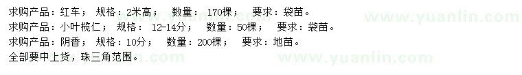 求購紅車、小葉欖仁、陰香