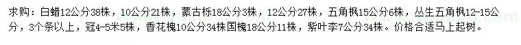 求購白蠟、蒙古櫟、五角楓等