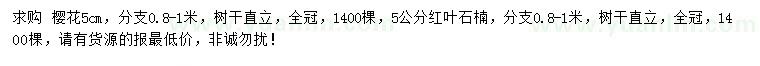 求購5公分櫻花、紅葉石楠