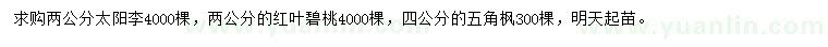 求購太陽李、紅葉碧桃、五角楓