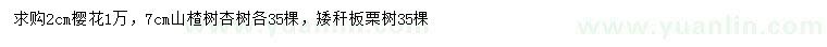 求購櫻花樹、山楂樹、杏樹等