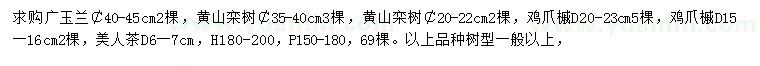 求購(gòu)廣玉蘭、黃山欒樹、雞爪槭等