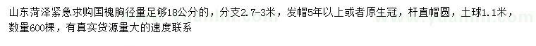 求購(gòu)胸徑18公分國(guó)槐