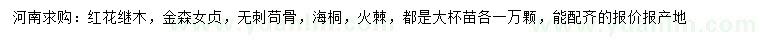 求購(gòu)紅花繼木、金森女貞、無刺茍骨等