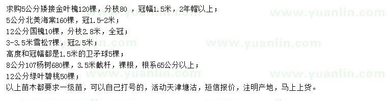 求購金葉槐、北美海棠、國槐等
