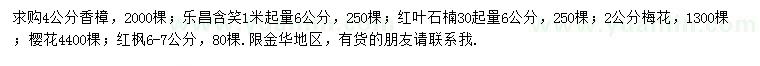 求購香樟、樂昌含笑、紅葉石楠等