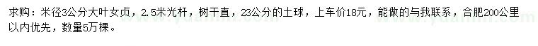 求購米徑3公分大葉女貞