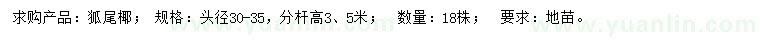 求購30-35公分狐尾椰