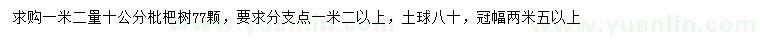 求購1.2米量10公分枇杷樹