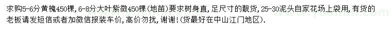 求購5-6公分黃槐、6-8公分大葉紫薇