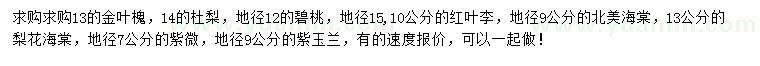 求購金葉槐、杜梨、碧桃等