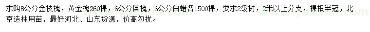 求購金枝槐、黃金槐、國槐等