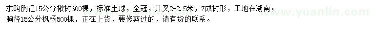 求購胸徑15公分楸樹、楓楊