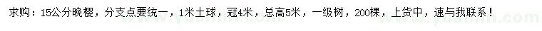 求購15公分晚櫻