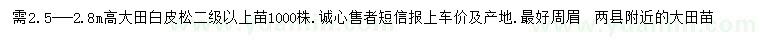 求購高2.5-2.8米白皮松
