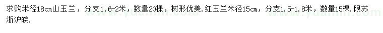 求購(gòu)米徑18公分山玉蘭、15公分紅玉蘭