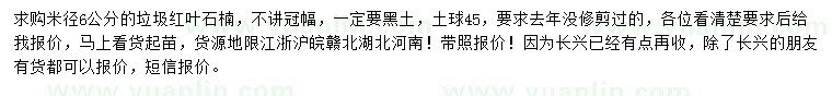 求購米徑6公分紅葉石楠