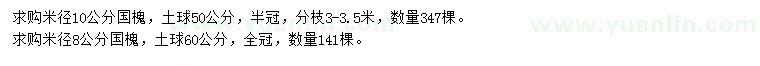 求購米徑8、10公分國槐