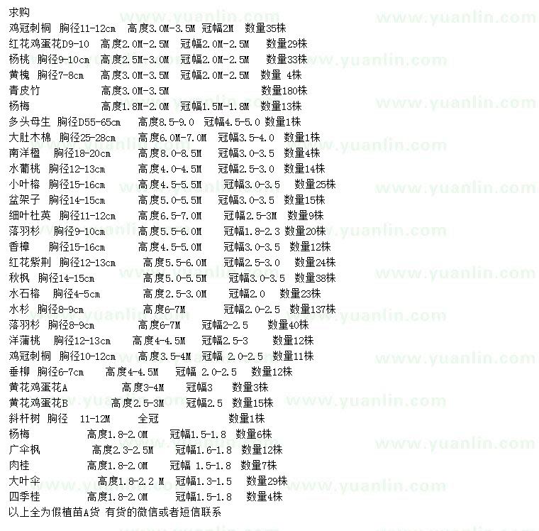 求購(gòu)雞冠刺桐、紅花雞蛋花、楊桃等