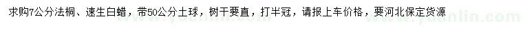 求購7公分法桐、速生白蠟