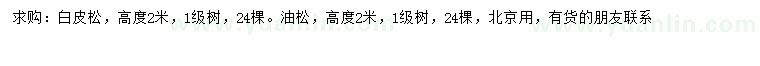 求購(gòu)高2米白皮松、油松